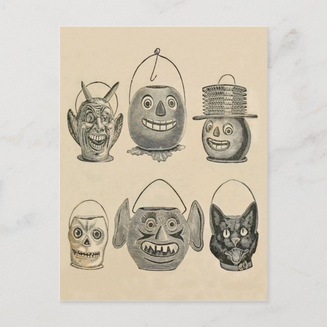 Jack O' Lantern Black Cat Vintage Lanterns Postcard (Front)