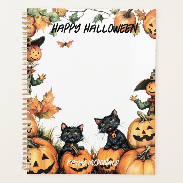 Jack o Lantern, Black Cats and Scarecrow  Planner (Front)