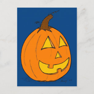 Jack o' Lantern Blue Postcard