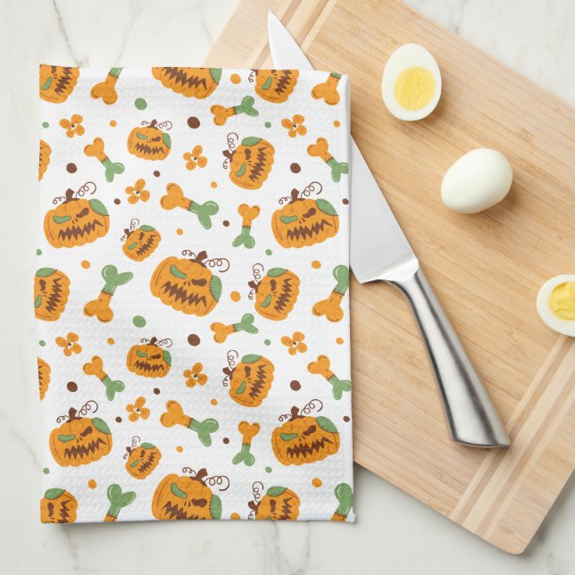 Jack-o-Lantern & Bones Spooky Halloween  Kitchen Towel (Quarter Fold)