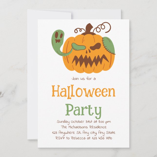 Jack-o'-Lantern & Bones Spooky Halloween Party  Invitation (Front)