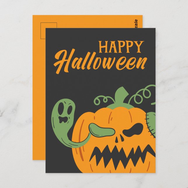 Jack-o'-Lantern & Bones Spooky Halloween Postcard (Front/Back)