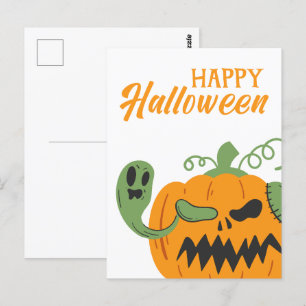 Jack-o'-Lantern & Bones Spooky Halloween Postcard