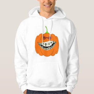 Jack-O-Lantern Braces Orthodontics Geek Nerd Glass Hoodie