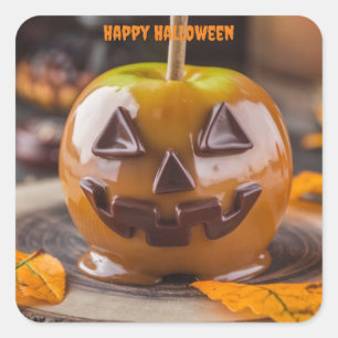 jack o lantern carmel apple happy halloween square sticker