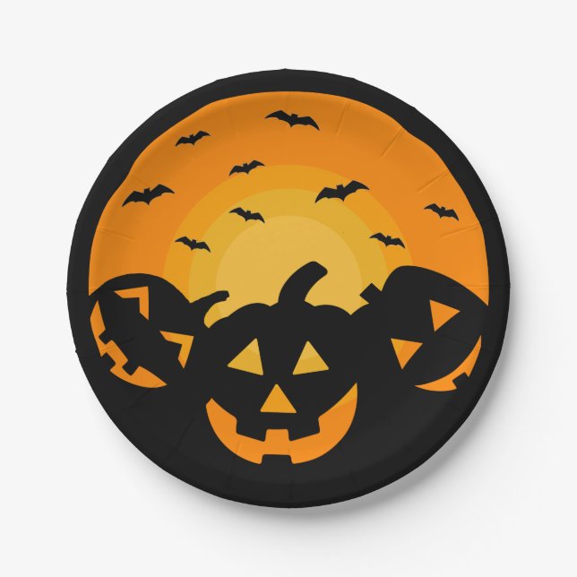 Jack O' Lantern Carved Pumpkins Halloween Party Paper Plate (Front)