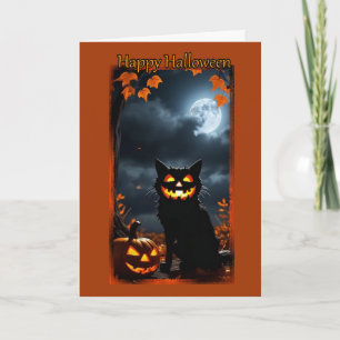 Jack-O-Lantern Cat Halloween Card