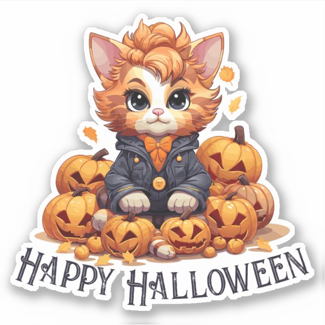 Jack-O-Lantern Cat - "Happy Halloween" (Front)
