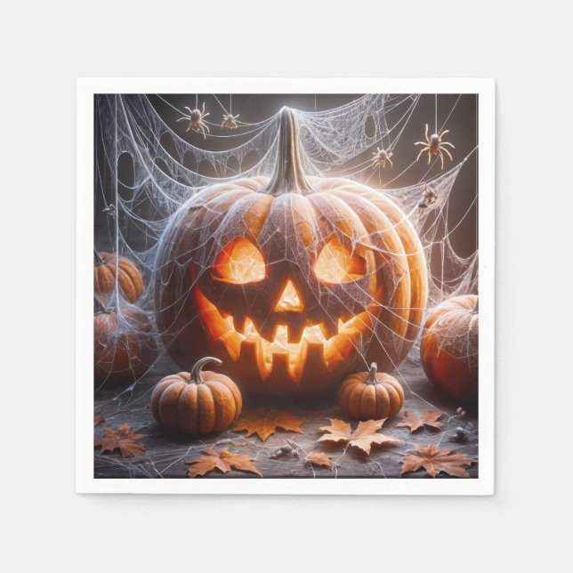 Jack-o-lantern Covered In Spider Webs Napkin (Front)
