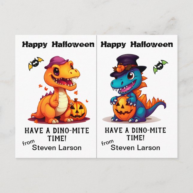 Jack o' Lantern Dinosaurs School Party Halloween Postcard (Front)