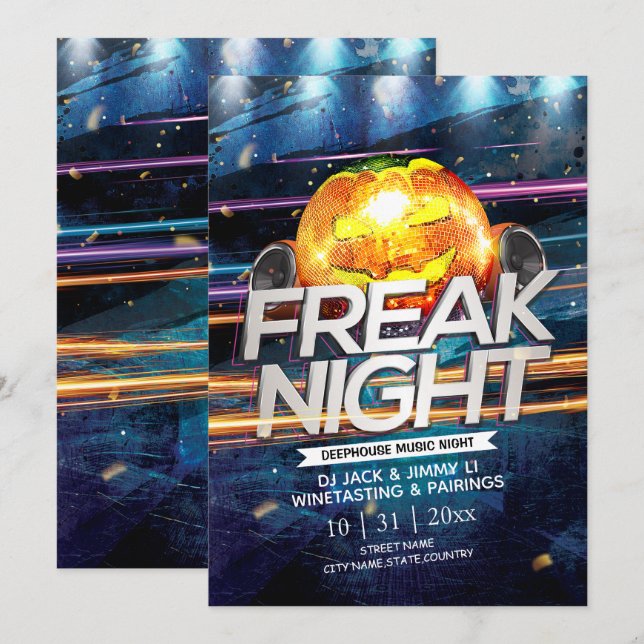 Jack-O-Lantern Disco Ball Freak Night Halloween Invitation (Front/Back)
