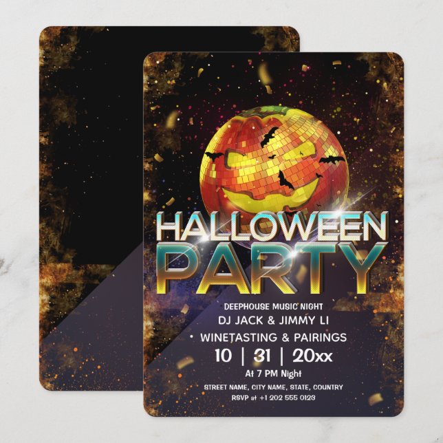 Jack O Lantern Disco Ball Halloween Party Invitation (Front/Back)