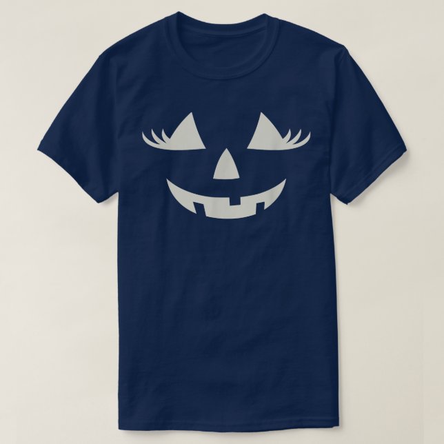 Jack O Lantern Face Eyelashes Girl Pumpkin Hallowe T-Shirt (Design Front)