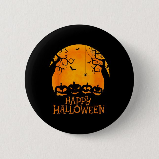 Jack O Lantern Face Happy Halloween Pumpkins Men W 2 Inch Round Button (Front)