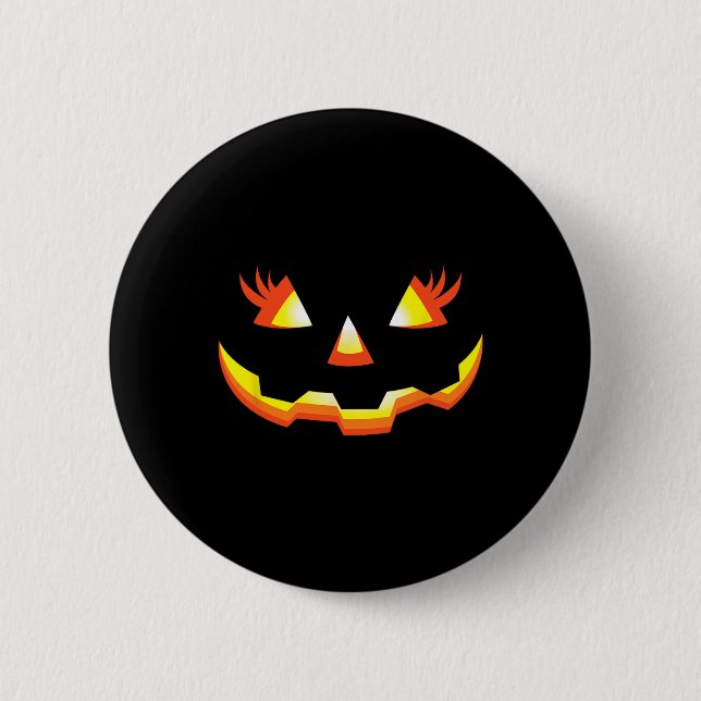 Jack O Lantern Face Pumpkin Eyelashes Halloween Co 2 Inch Round Button (Front)