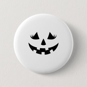 Jack O Lantern Face Pumpkin Eyelashes Halloween Wo 2 Inch Round Button