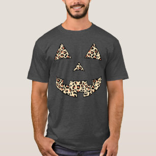 Jack O Lantern Face Pumpkin Halloween Leopard Patt T-Shirt