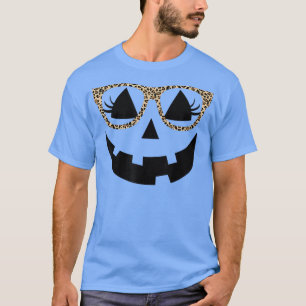 Jack O Lantern Face Pumpkin Hallowen Leopard Print T-Shirt
