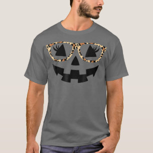 Jack O Lantern Face Pumpkin Hallowen Leopard Print T-Shirt