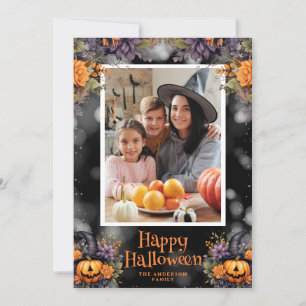 Jack-O'-Lantern Floral Photo Happy Halloween Card
