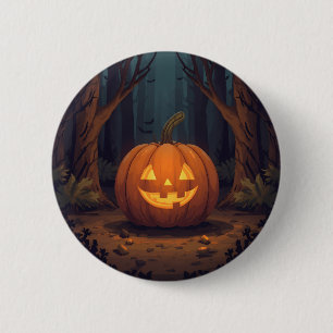 Jack O' Lantern Glowing In The Forest 2 Inch Round Button