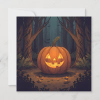 Jack O' Lantern Glowing In The Forest