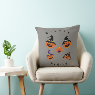 Jack O Lantern Halloween Family Party Throw Pillow