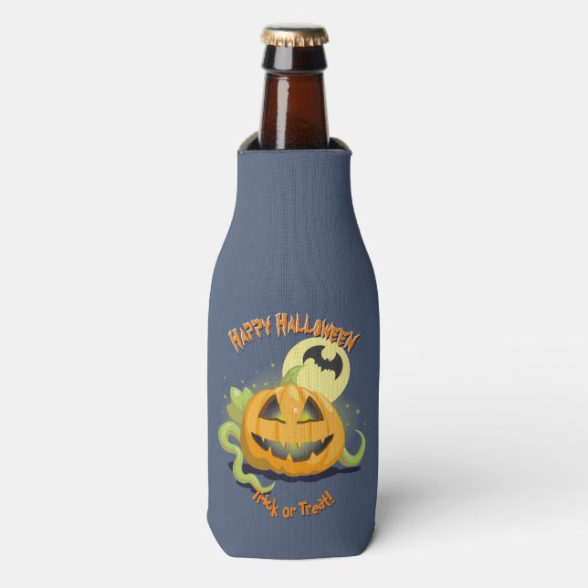Jack O' Lantern Halloween Pumpkin Bottle Cooler (Bottle Front)