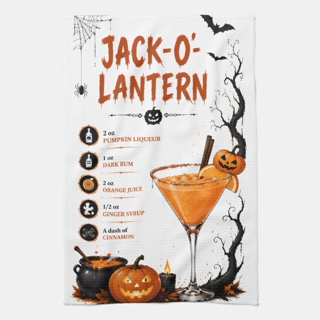Jack O Lantern Halloween Recipe Kitchen Towel (Vertical)