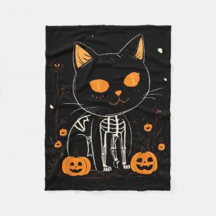 Jack O Lantern Halloween Spooky Kawaii Skeleton Ca Fleece Blanket