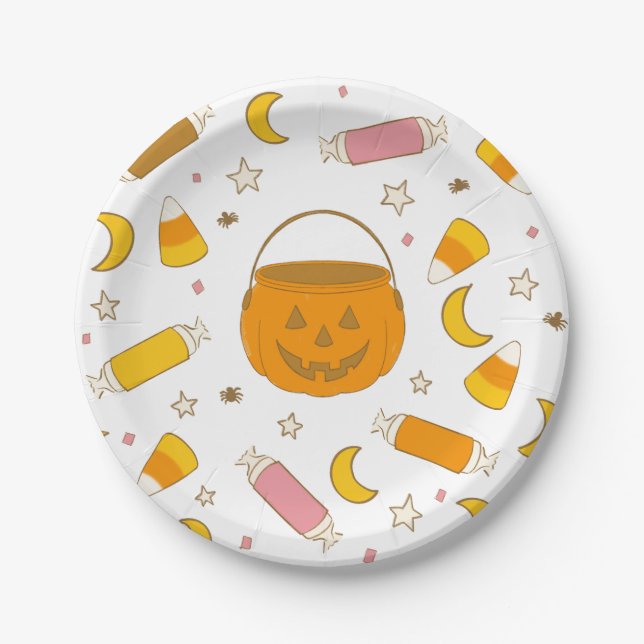 Jack-o-Lantern Halloween Trick or Treat Candy Paper Plate (Front)