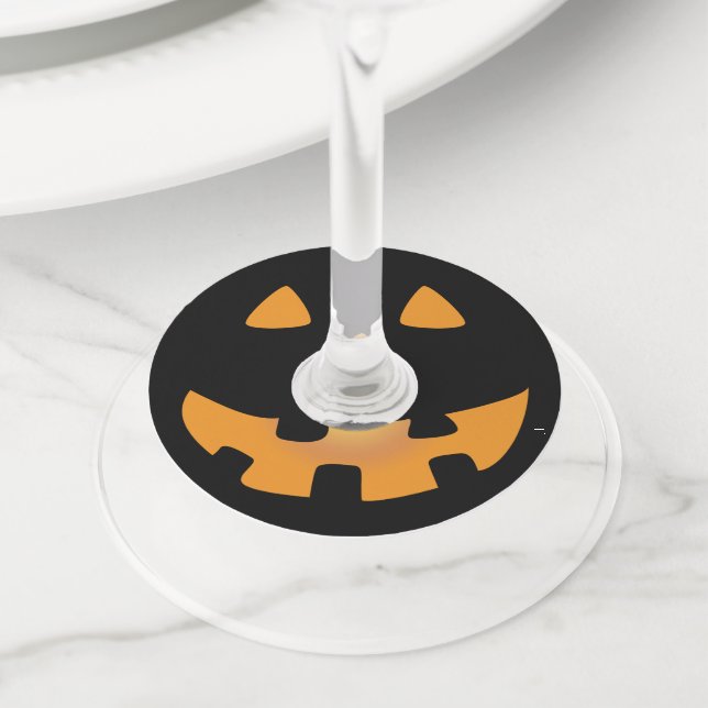 Jack o' lantern halloween wine glass tag (Close Up)