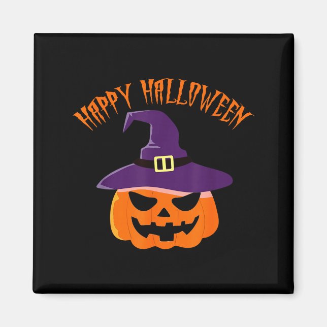 Jack o lantern halloween witch hat  magnet (Front)