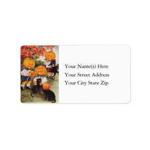Jack O Lantern Heads With Black Cats Address Label