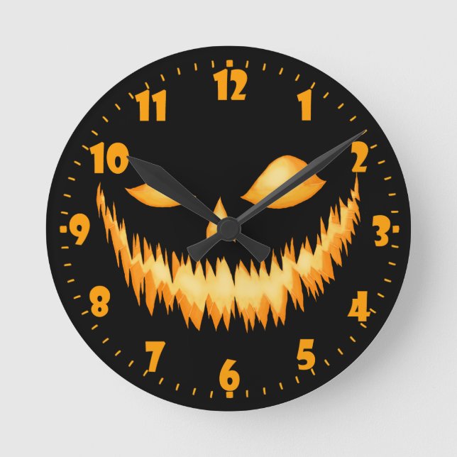 Jack O Lantern In The Dark With An Evil Grin 2 Round Clock (Front)