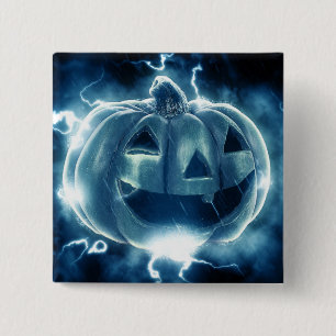 jack-o-lantern in the rain 2 inch square button