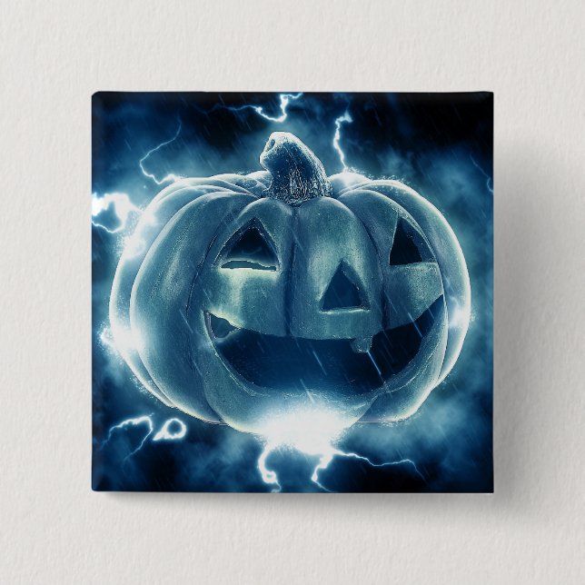  jack-o-lantern in the rain 2 inch square button (Front)