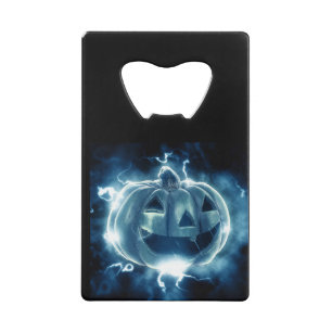 jack-o-lantern in the rain credit card bottle opener