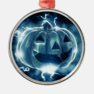  jack-o-lantern in the rain metal ornament