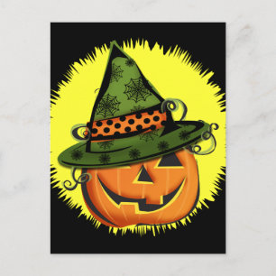 Jack-O-Lantern in Witch Hat Postcard