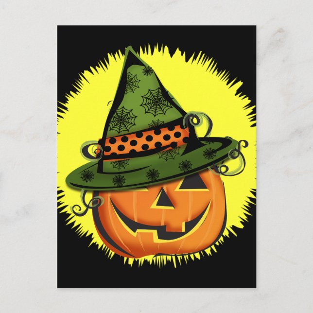 Jack-O-Lantern in Witch Hat Postcard (Front)