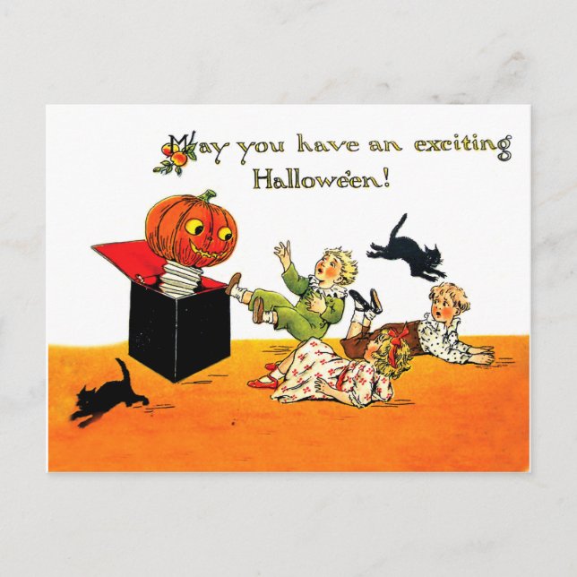 Jack O' Lantern is jumping out from the box Postcard (Front)