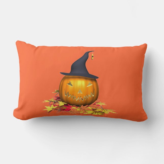Jack-O-Lantern & Leaves- Lumbar Pillow (Front)