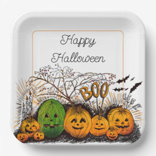 Jack-O-Lantern Line Up Paper Plate