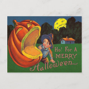 Jack O Lantern Man In The Moon Boy Postcard