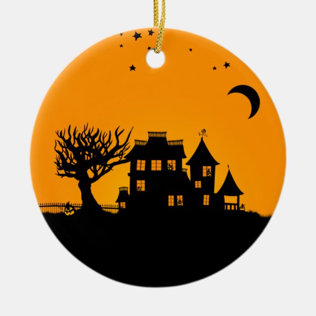 Jack O Lantern Manor Ceramic Ornament (Front)