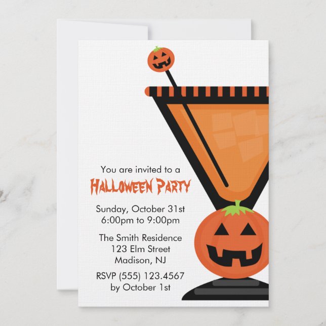 Jack-o'-lantern Martini Halloween Invitations (Front)