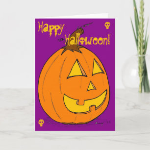 Jack o' Lantern on Purple "Happy Halloween" Card