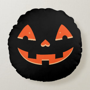 Jack-o’-Lantern Orange Eyes & Mouth – Halloween Round Pillow