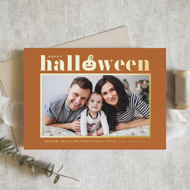Jack-o'-lantern Orange TurkeyPhoto Happy Halloween Foil Holiday Card (Creator Uploaded)